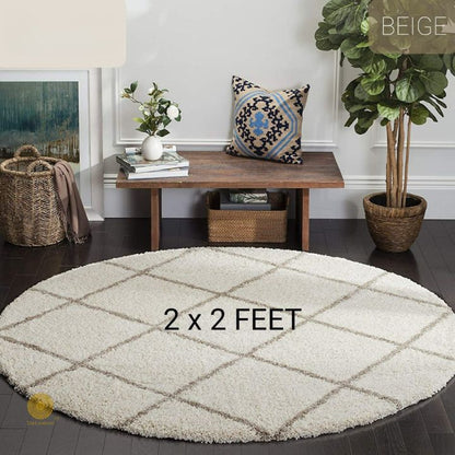 Beige modern round-shaped bedroom and dining carpet by The Gharnish, 2x2 feet, soft and stylish area rug for home decor.
