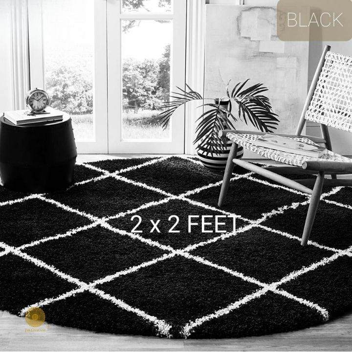 Beige modern round-shaped carpet by The Gharnish, 2x2 feet, ideal for bedroom or dining room decor.