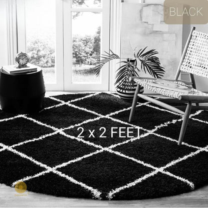 Beige modern round-shaped carpet by The Gharnish, 2x2 feet, ideal for bedroom or dining room decor.