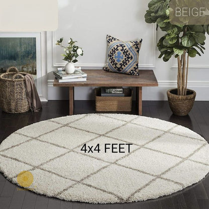 Beige modern round-shaped carpet by The Gharnish, ideal for bedroom or dining room, measuring 2x2 feet.