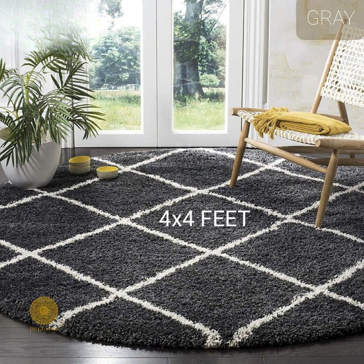 Beige modern round-shaped bedroom and dining room carpet by The Gharnish, 2x2 feet, soft and stylish accent rug.