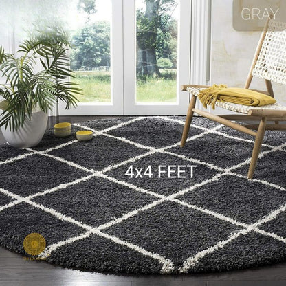 Beige modern round-shaped bedroom and dining room carpet by The Gharnish, 2x2 feet, soft and stylish accent rug.