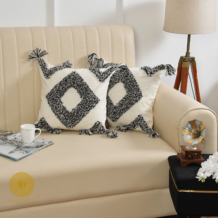 Set of two Supreme Off White cotton cushion covers by The Gharnish, 16x16 inches, soft and stylish for home decor.