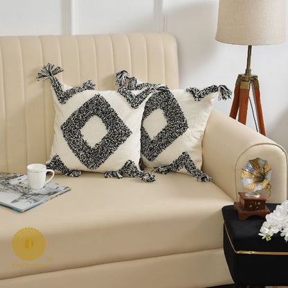 Set of two Supreme Off White cotton cushion covers by The Gharnish, 16x16 inches, soft and stylish for home decor.