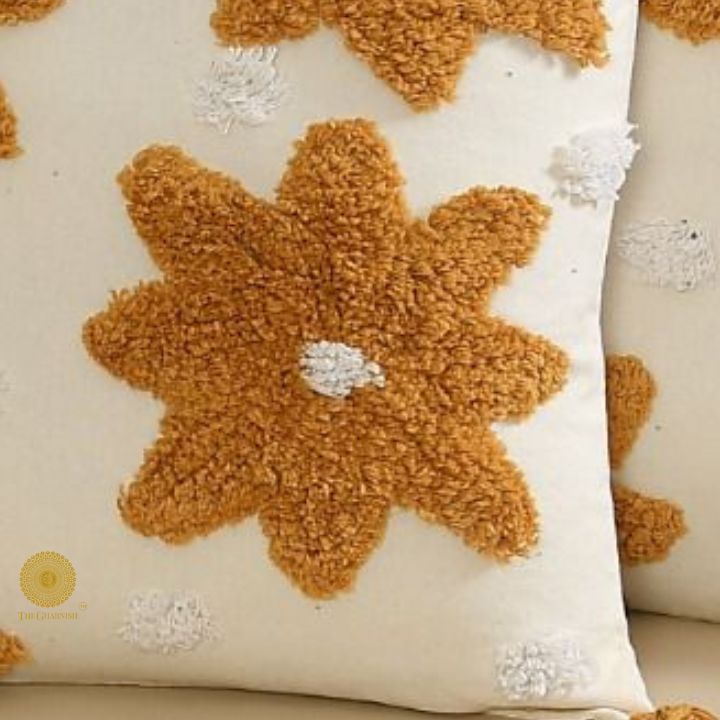 Set of two yellow and white handcrafted cushion covers by The Gharnish, 16x16 inches, soft fabric, decorative throw cushions