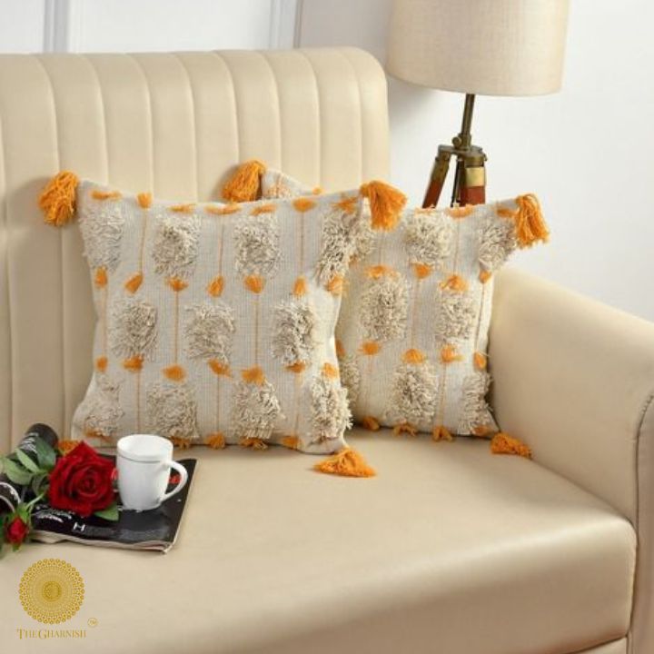 Boho premium cushion covers with tassels by The Gharnish, featuring stylish, high-quality fabric and decorative tassels for home decor.