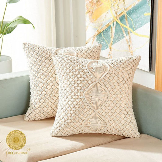 Set of two cotton rope knitted cushion covers by The Gharnish, featuring textured, cozy design for stylish home decor.