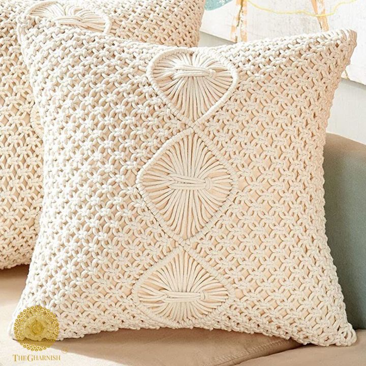 Set of two cotton rope knitted cushion covers by The Gharnish, soft textured decorative cushion covers for sofa or bed.