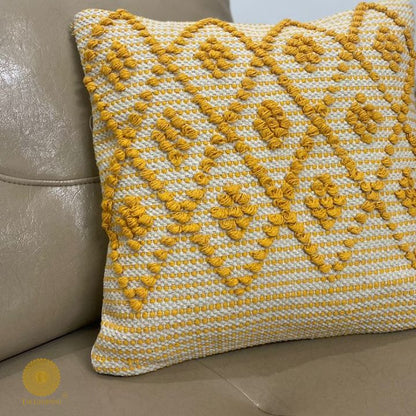 Set of two cotton woven embroidered cushion covers by The Gharnish, featuring intricate traditional design and soft fabric.