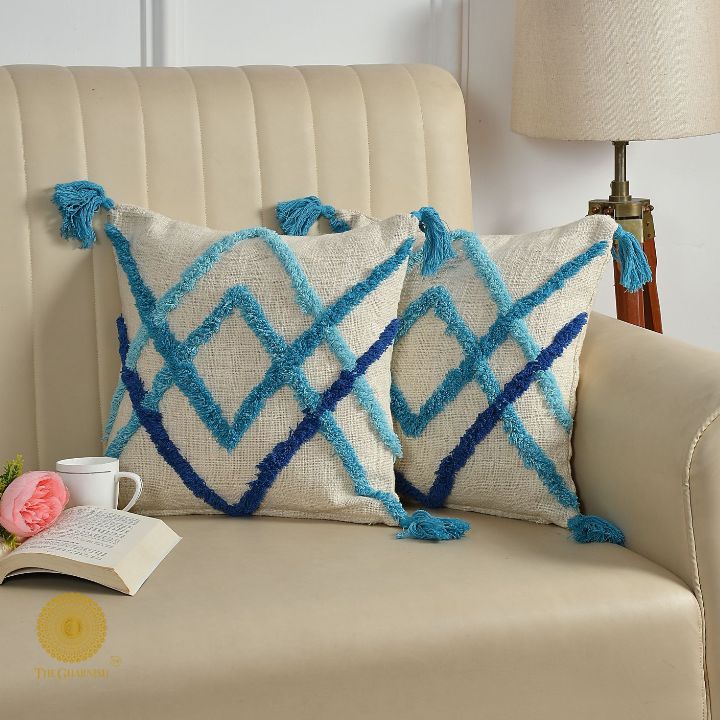 Cotton Woven Tufted Cushion Cover Set of 2 - The Gharnish - A Unit of Satkala Creations