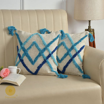 Cotton Woven Tufted Cushion Cover Set of 2 - The Gharnish - A Unit of Satkala Creations