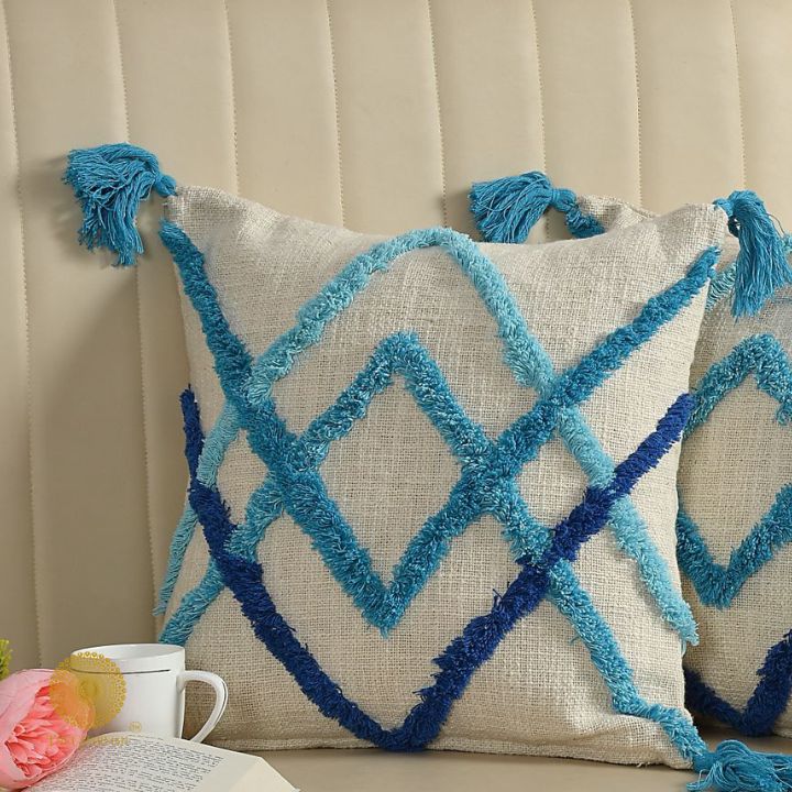 Cotton Woven Tufted Cushion Cover Set of 2 - The Gharnish - A Unit of Satkala Creations
