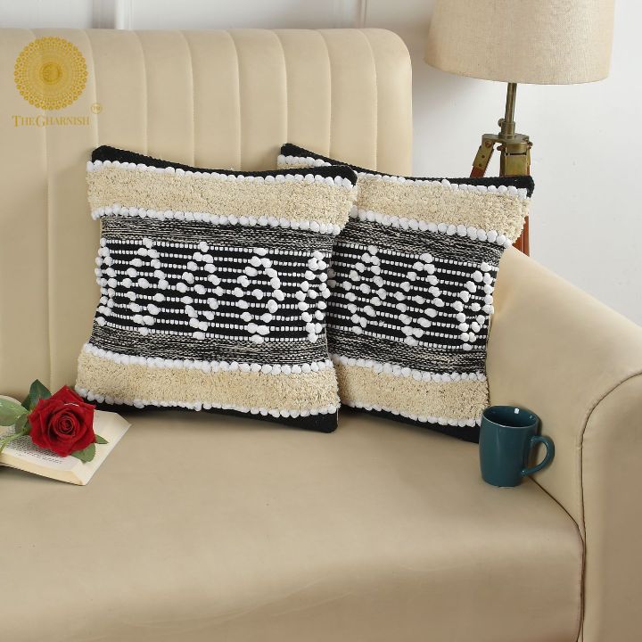 Set of two off-white cotton square cushion covers by The Gharnish, soft fabric with clean, simple design for home decor.