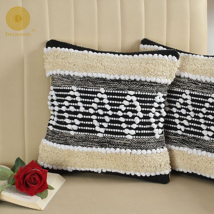Off White cotton square cushion covers by The Gharnish, set of 2, featuring a soft, textured fabric for home decor.