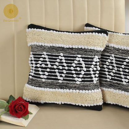 Off White cotton square cushion covers by The Gharnish, set of 2, featuring a soft, textured fabric for home decor.