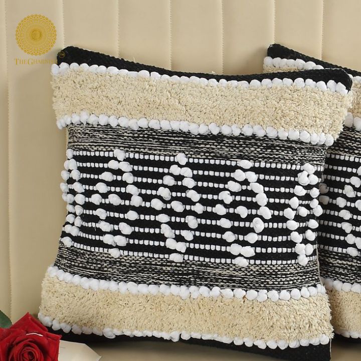 Set of 2 off-white cotton square cushion covers by The Gharnish, featuring a soft, smooth fabric perfect for home decor.