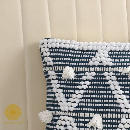 Set of two premium cotton cushion covers with intricate thread work, by The Gharnish, showcasing elegant textile craftsmanship.