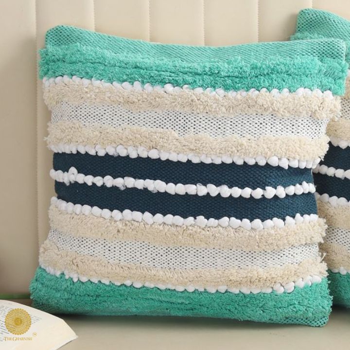 Set of two premium pure cotton knitting pattern cushion covers by The Gharnish, soft and stylish decorative cushions for sofas.