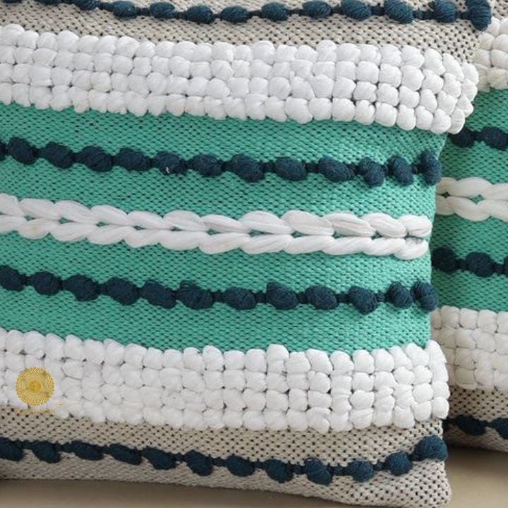 Pair of premium pure cotton knitting pattern cushion covers from The Gharnish, featuring intricate woven design in a set of two.