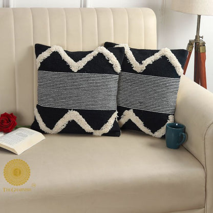 Pure cotton cushion covers with intricate thread work from The Gharnish, showcasing detailed craftsmanship and elegant design.