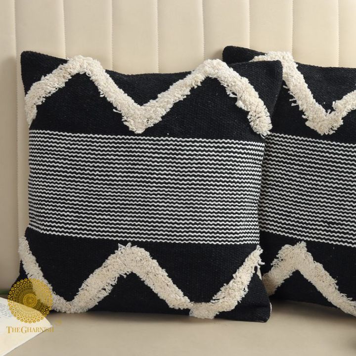 Pure cotton cushion covers with intricate thread work from The Gharnish, showcasing traditional craftsmanship and elegant design.