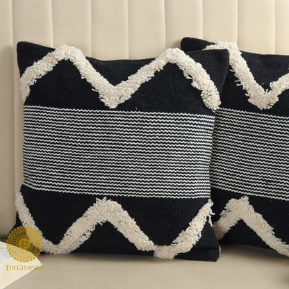 Pure cotton cushion covers with intricate thread work from The Gharnish, showcasing traditional craftsmanship and elegant design.