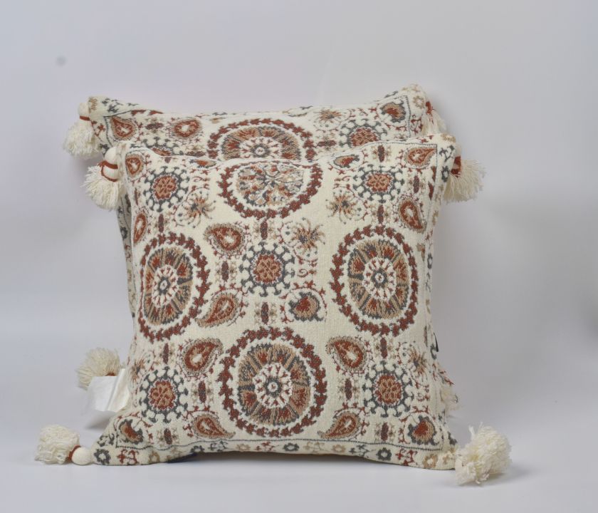 Pure Cotton Hanblocked Cushion Covers with Tussels - The Gharnish - A Unit of Satkala Creations
