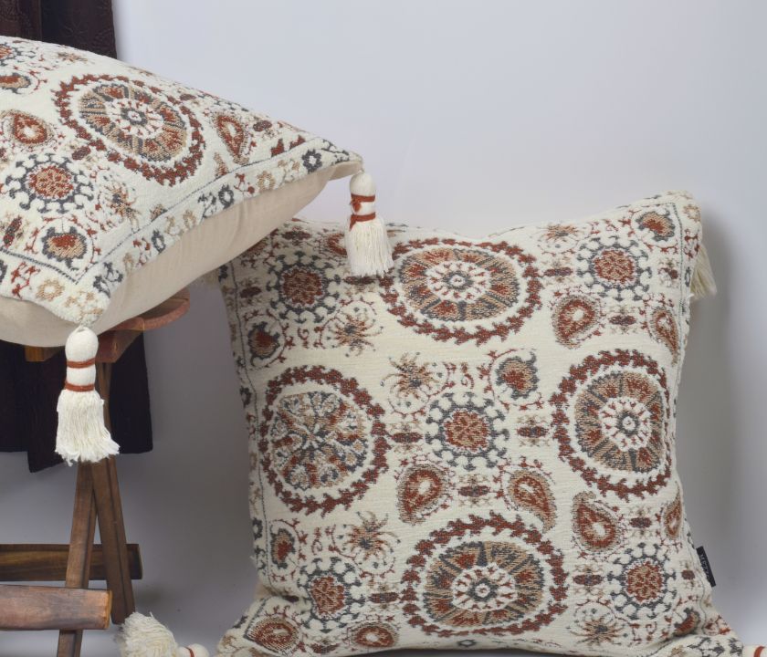Pure Cotton Hanblocked Cushion Covers with Tussels - The Gharnish - A Unit of Satkala Creations