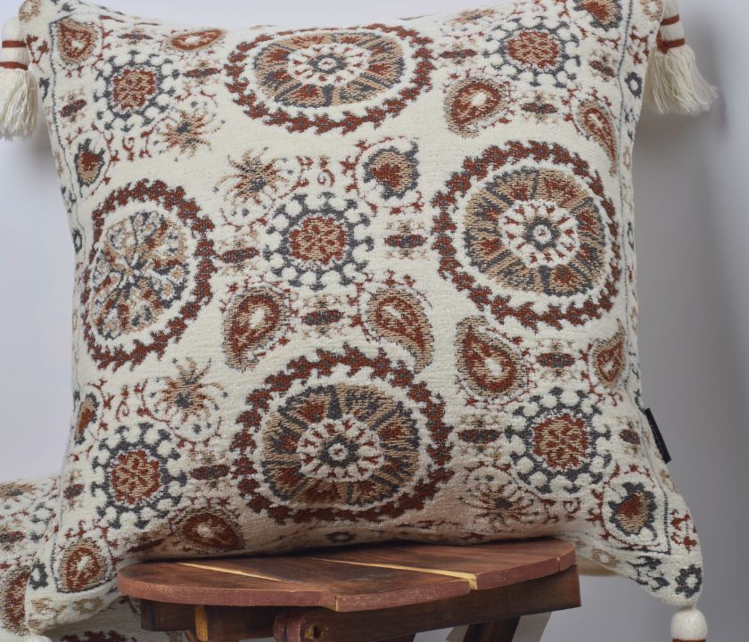 Pure Cotton Hanblocked Cushion Covers with Tussels - The Gharnish - A Unit of Satkala Creations
