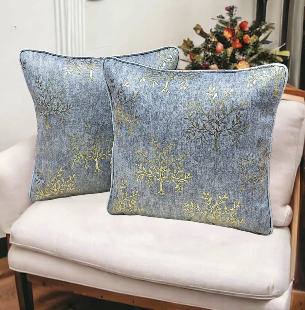 Set of two beautiful printed cushion covers by The Gharnish, stylish decor cushions with intricate patterns for living rooms.