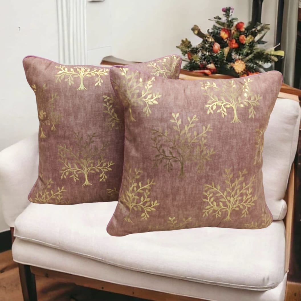 Set of two printed cushion covers by The Gharnish featuring colorful, intricate designs on soft fabric for stylish home decor.