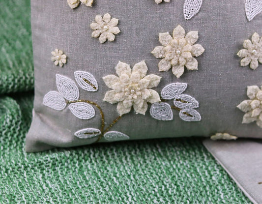 Pearl White Cushions with beads Set of 5 - The Gharnish - A Unit of Satkala Creations