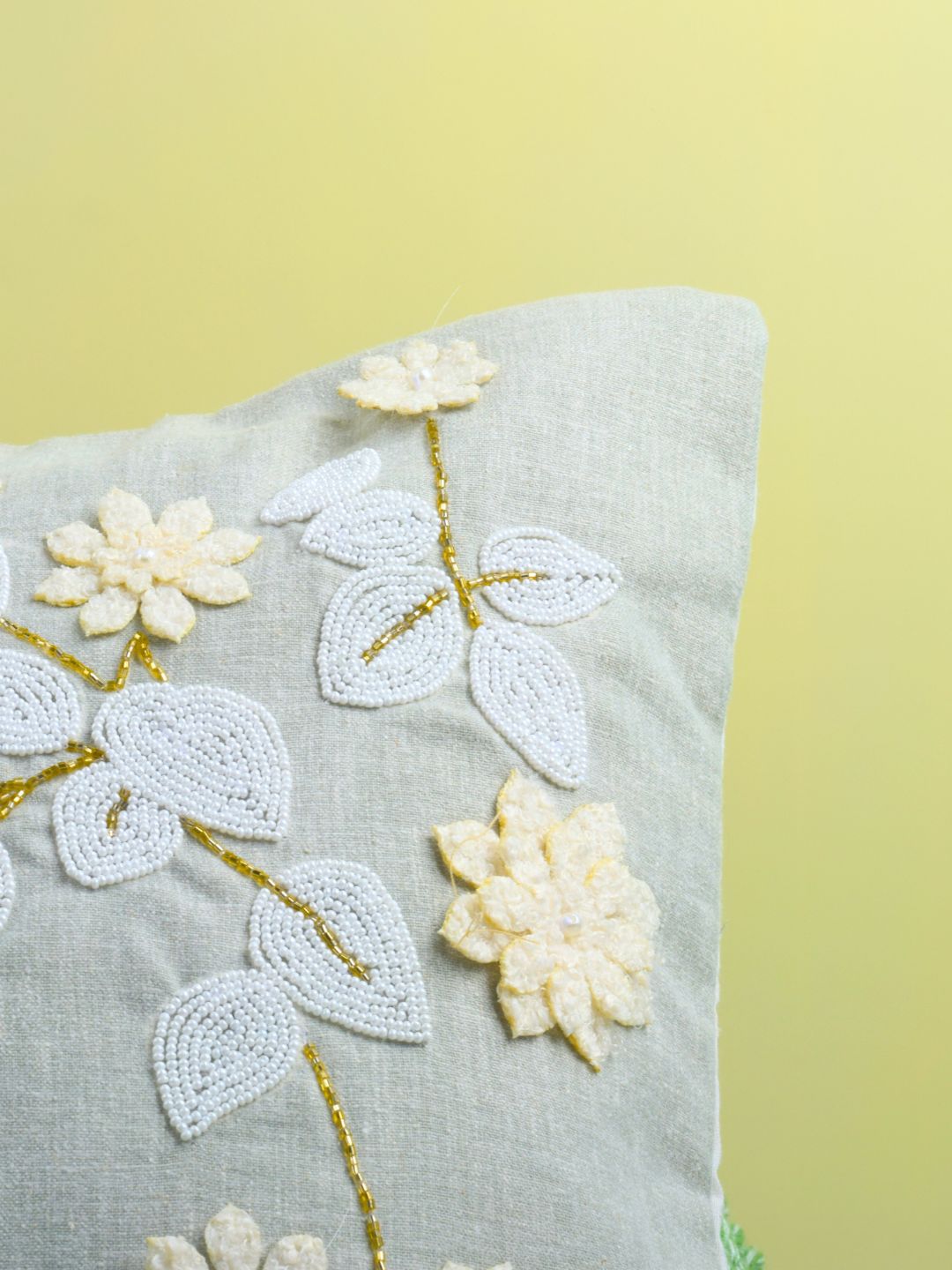 Pearl White Cushions with beads Set of 5 - The Gharnish - A Unit of Satkala Creations