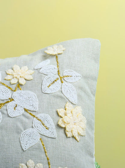 Pearl White Cushions with beads Set of 5 - The Gharnish - A Unit of Satkala Creations