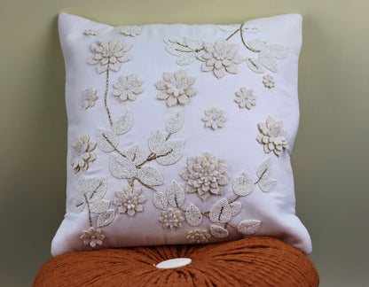 Pearl White Cushions with beads Set of 5 - The Gharnish - A Unit of Satkala Creations