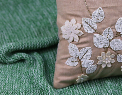 Pearl White Cushions with beads Set of 5 - The Gharnish - A Unit of Satkala Creations