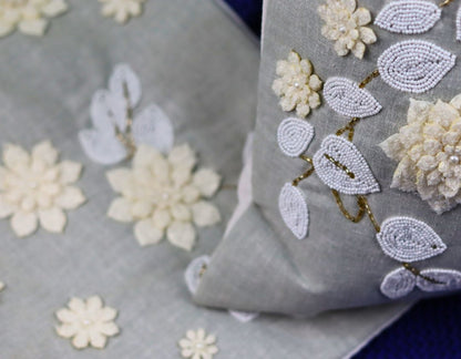 Pearl White Cushions with beads Set of 5 - The Gharnish - A Unit of Satkala Creations