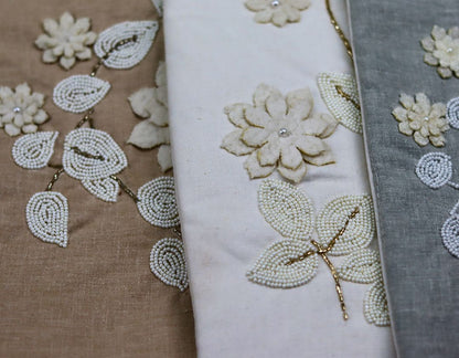 Pearl White Cushions with beads Set of 5 - The Gharnish - A Unit of Satkala Creations