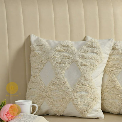 Set of 2 super soft cotton woven tufted cushion covers by The Gharnish, featuring a textured fabric and elegant design.