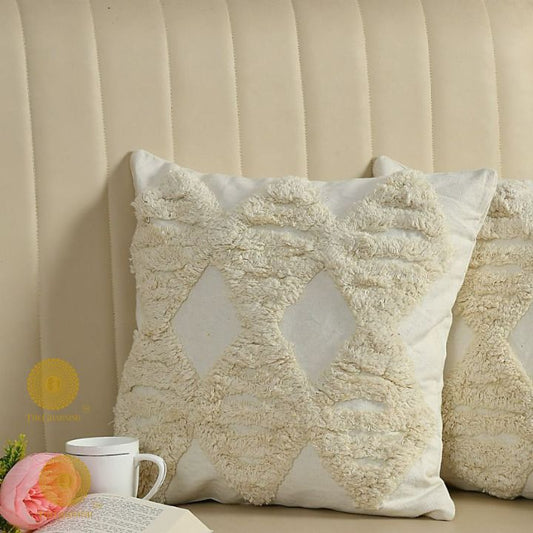 Set of 2 super soft cotton woven tufted cushion covers by The Gharnish, featuring a textured fabric and elegant design.