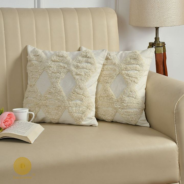 Set of two super soft cotton woven tufted cushion covers by The Gharnish, featuring a stylish textured design for cozy home decor.