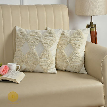 Set of two super soft cotton woven tufted cushion covers by The Gharnish, featuring a stylish textured design for cozy home decor.