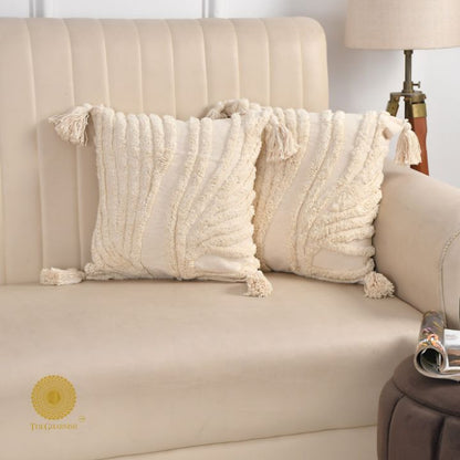 Set of 2 super soft cotton woven tufted cushion covers by The Gharnish, featuring a stylish textured design for home decor.