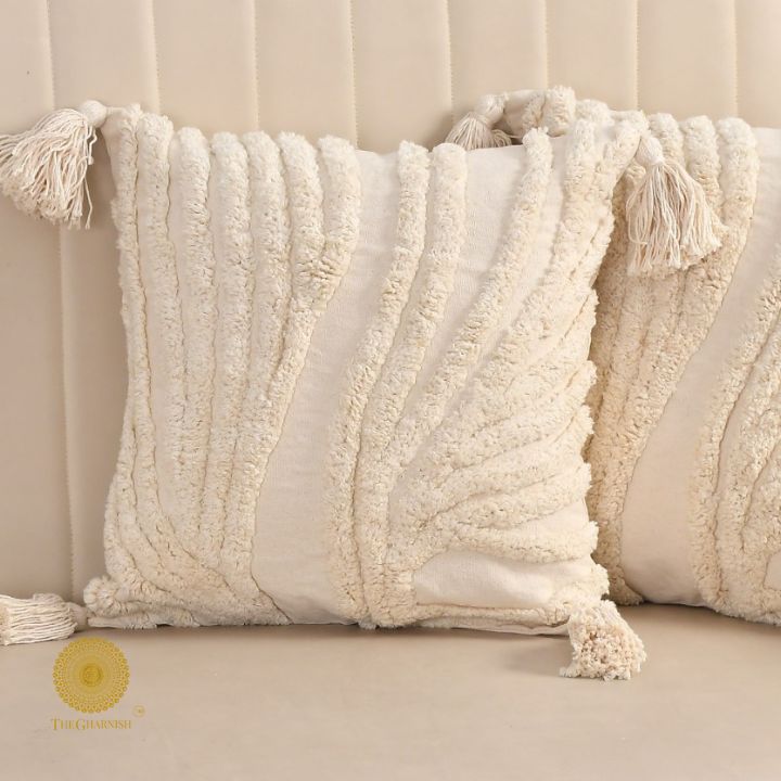 Set of 2 super soft cotton woven tufted cushion covers by The Gharnish, featuring a textured, stylish design for home decor.