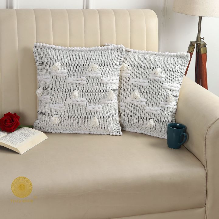 Set of two super soft cotton woven tufted cushion covers by The Gharnish, featuring a cozy textured design perfect for home decor.
