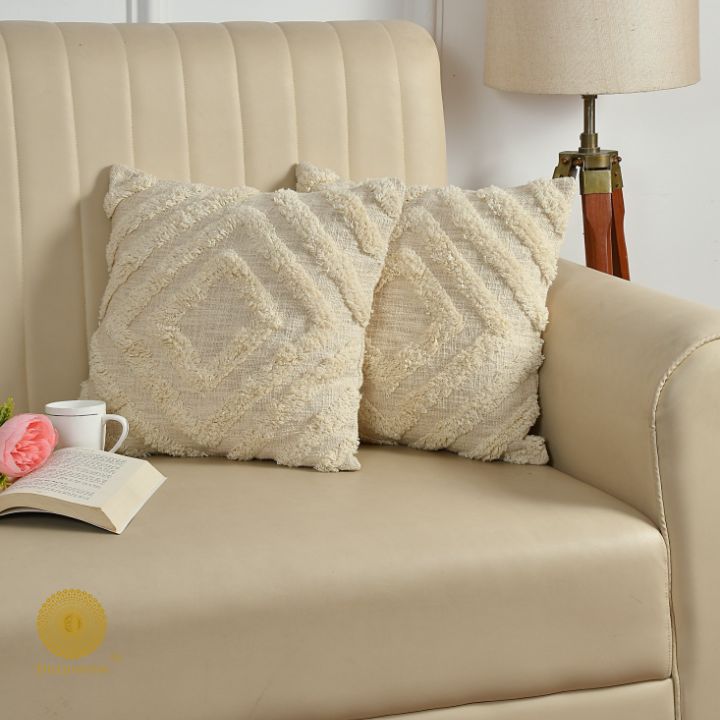 Set of two super soft cotton woven tufted cushion covers by The Gharnish, featuring a textured, stylish design for cozy home decor.