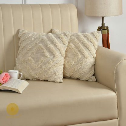 Set of two super soft cotton woven tufted cushion covers by The Gharnish, featuring a textured, stylish design for cozy home decor.