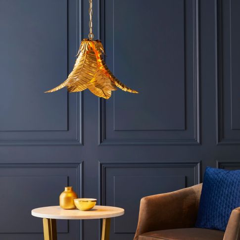 Aspire Palm Leaf Hanging Pendant Light by The Gharnish, featuring a tropical-inspired design and a hanging floor lamp style.
