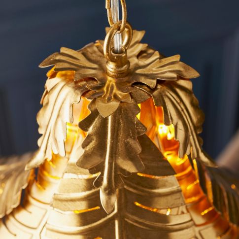 Aspire Palm Leaf Hanging Pendant Light by The Gharnish, floor lamp with palm leaf design and hanging pendant style.