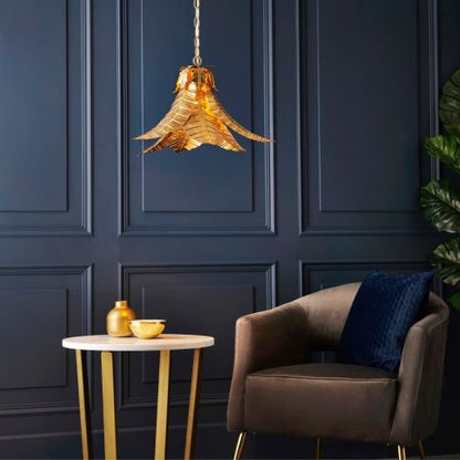 Aspire Palm Leaf Hanging Pendant Light by The Gharnish, decorative floor lamp with palm leaf design and warm illumination.